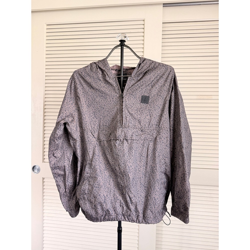 Volcom Leopard Print Windbreaker Jacket Water Resistant Purple L